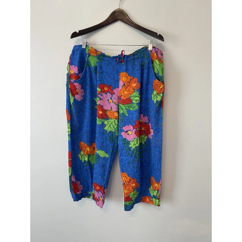 Jams World Crop Pants Bluquet Size L Drawstring Beach Pool Vacation Resort  Blue